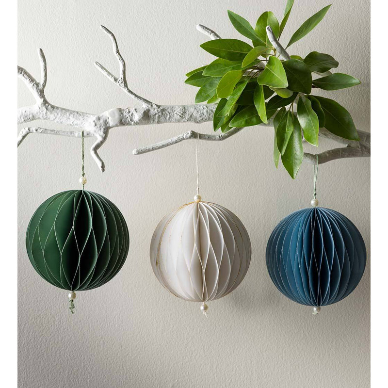 10'' Handmade Paper Ball Ornament, Blue