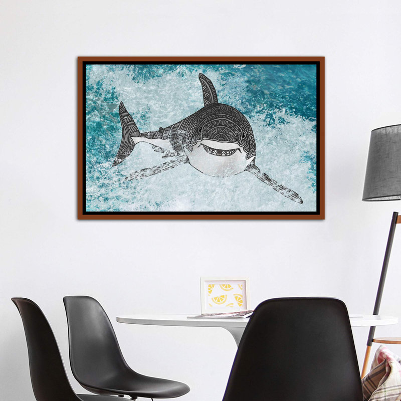 " Shark " by Angelika Parker, No Mat, 40" H x 60" W x 1.5" D, Brown Wood Framed Canvas