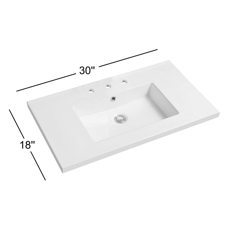 Plateau de meuble-lavabo simple 30 po en blanc avec lavabo