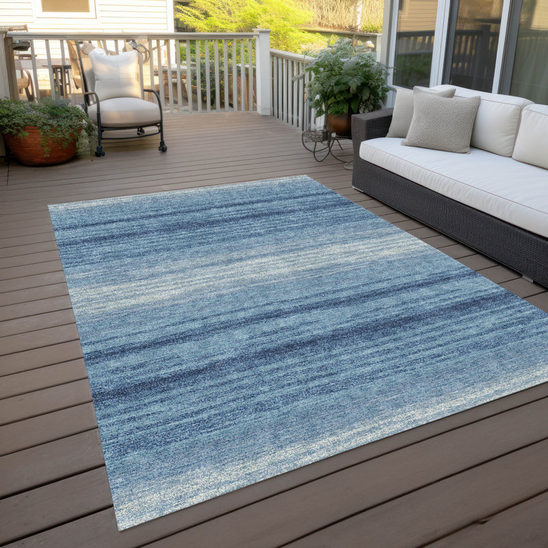 Blue Ombre Stripe Synthetic 8' x 10' Washable Rug