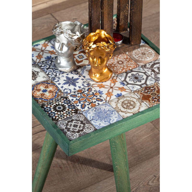 Canora Grey Side Table Coffee Table End Table Nightstand Nesting Table Bedside Table Accent Table Home Essentials Solid Wood Table Mexican Tile Table Ceamic Top End Table 17X 17 Walnut