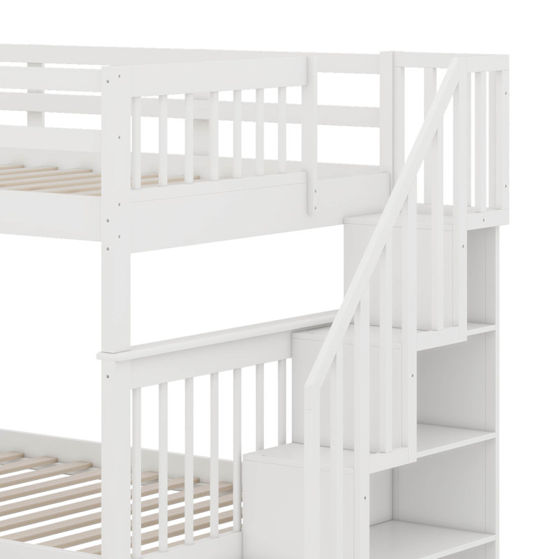 3 Drawers Wood Standard Bunk Bed, White, Full Over Full