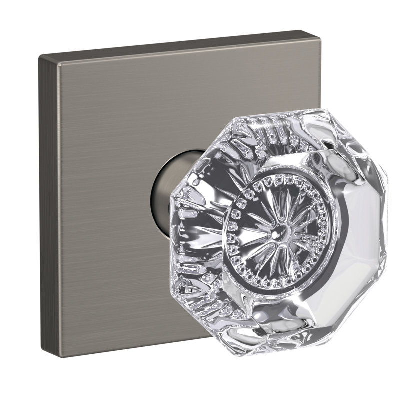 Alexandria Hall-Closet and Bed-Bath Glass Knob with Collins Trim, Satin Nickel
