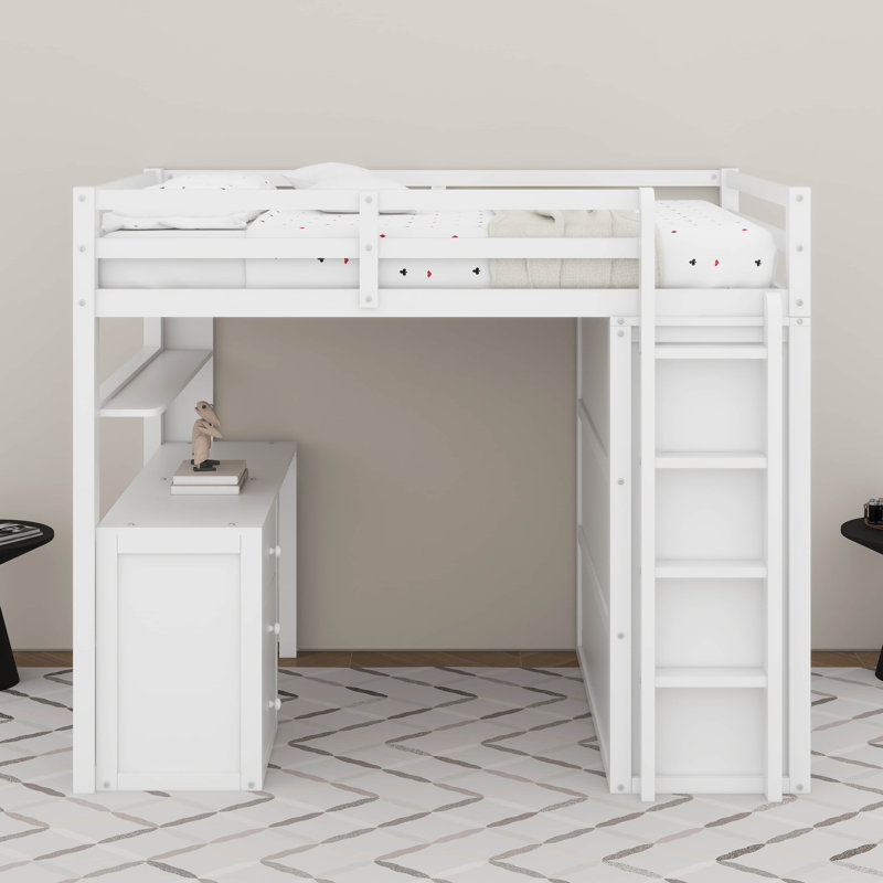 Lit mezzanine double avec tiroirs, bureau et garde-robe
