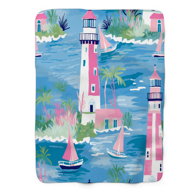 Motif de balise maritime - 1 pièce Sherpa Premium, L 50 po x L 60 po, Motif de balise côtière