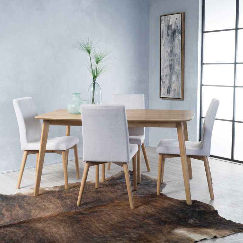 Ensemble repas pour 4 personnes Babala, Chêne naturel, Beige clair