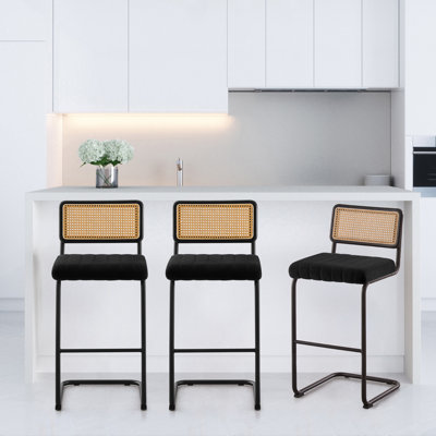 Krystalin Velvet Upholstered Cane Back Stool