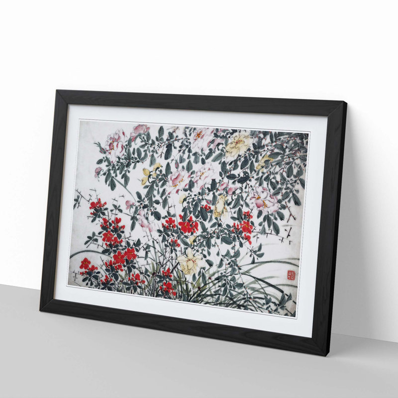 Garden Flowers Vol.12 by Chen Daofu - Framed Print, 48cm H x 65cm W x 2cm D, Black Framed