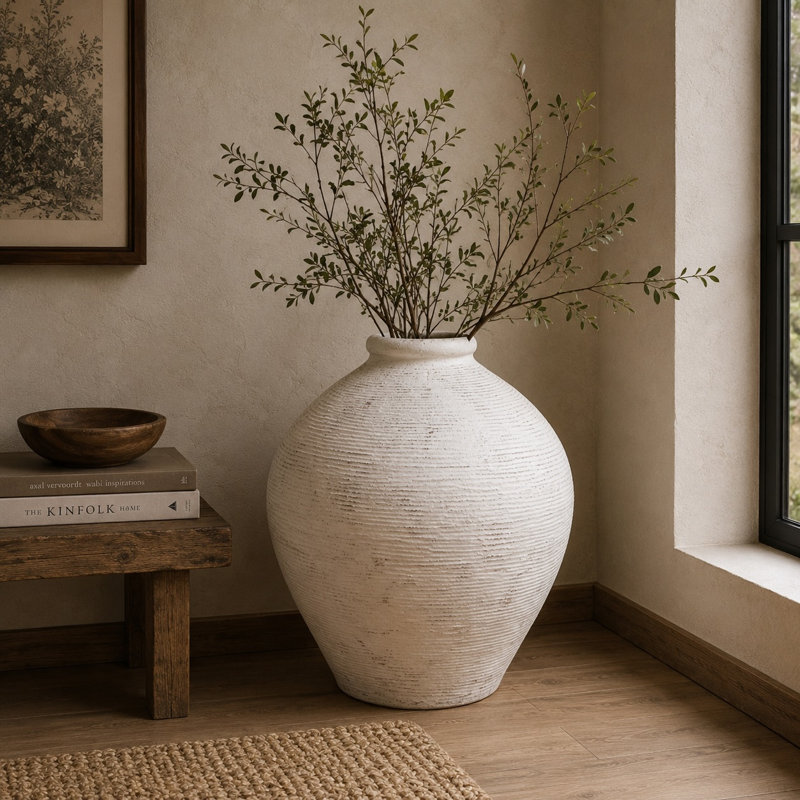 Vase de table en porcelaine blanc intérieur / extérieur 23 po