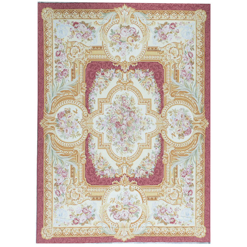 Tapis rouge et doré noué à la main de haute qualité