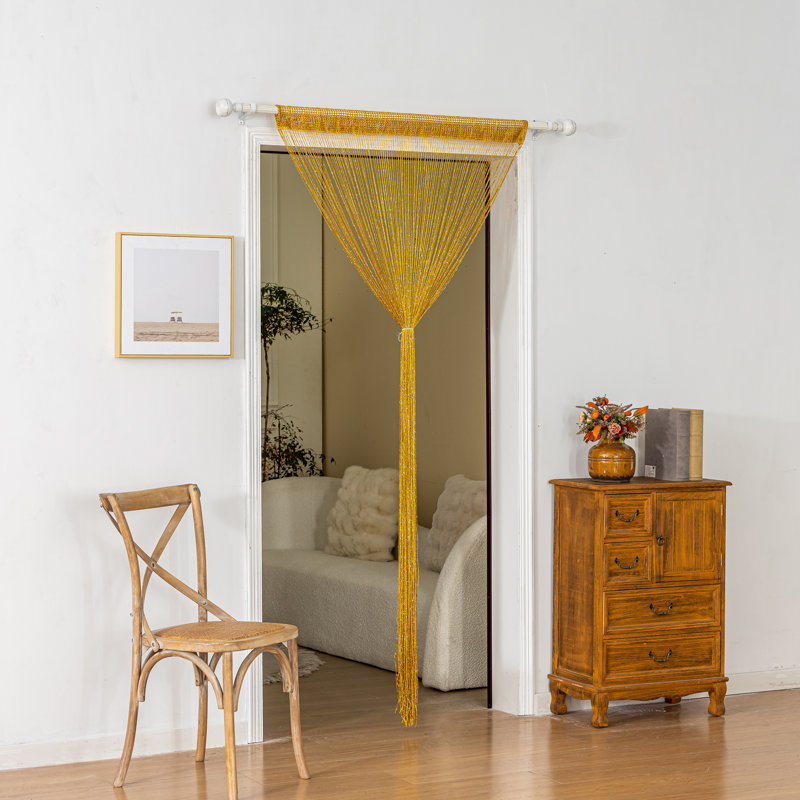3pc 39 X 78 Inch Door String Curtain Wall Panel Fringe Window Decorative String Curtain, Gold