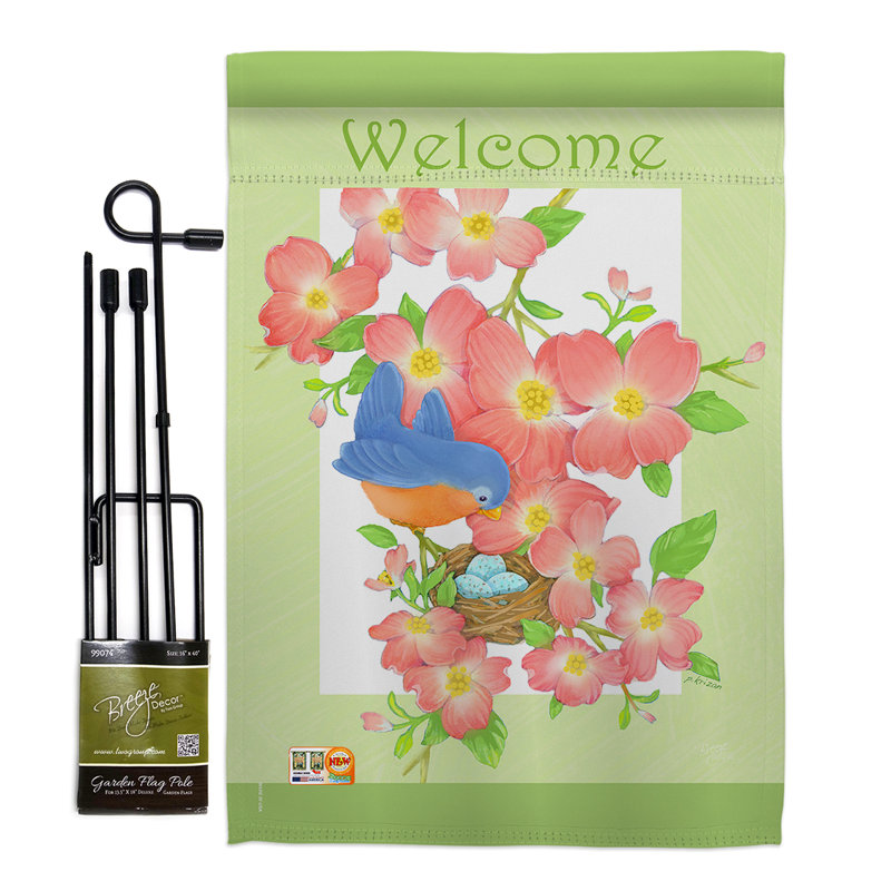 Drapeau de jardin vertical décoratif à double face 13 po x 18,5 po welcome "welcome blue oiseau inspirational