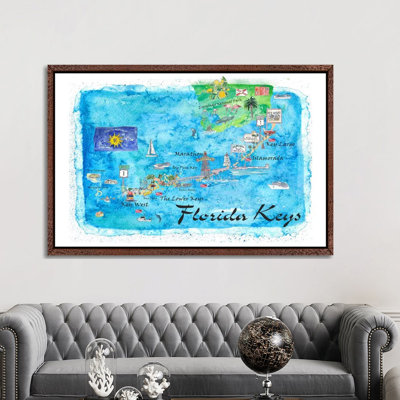 Florida Keys Key West Marathon Key Largo Illustrated Travel Poster by Markus & Martina Bleichner - Painting on Canvas