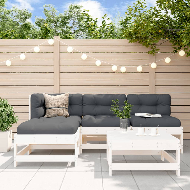  Ensemble de salon de jardin en bois de pin massif blanc, contreplaqué modulaire moyen, Coussin gris / cadre blanc