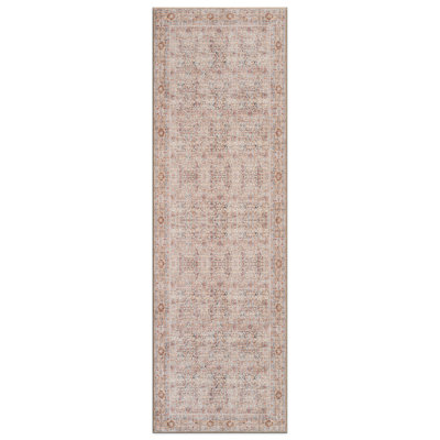 Delano Terracotta Floral Pattern Rug – Washable Low Pile Rug With Non-Slip Backing