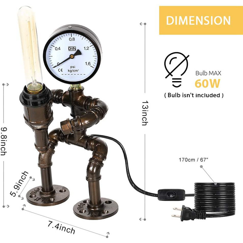 Lampe robot rétro punk à vapeur avec un compteur d'eau
