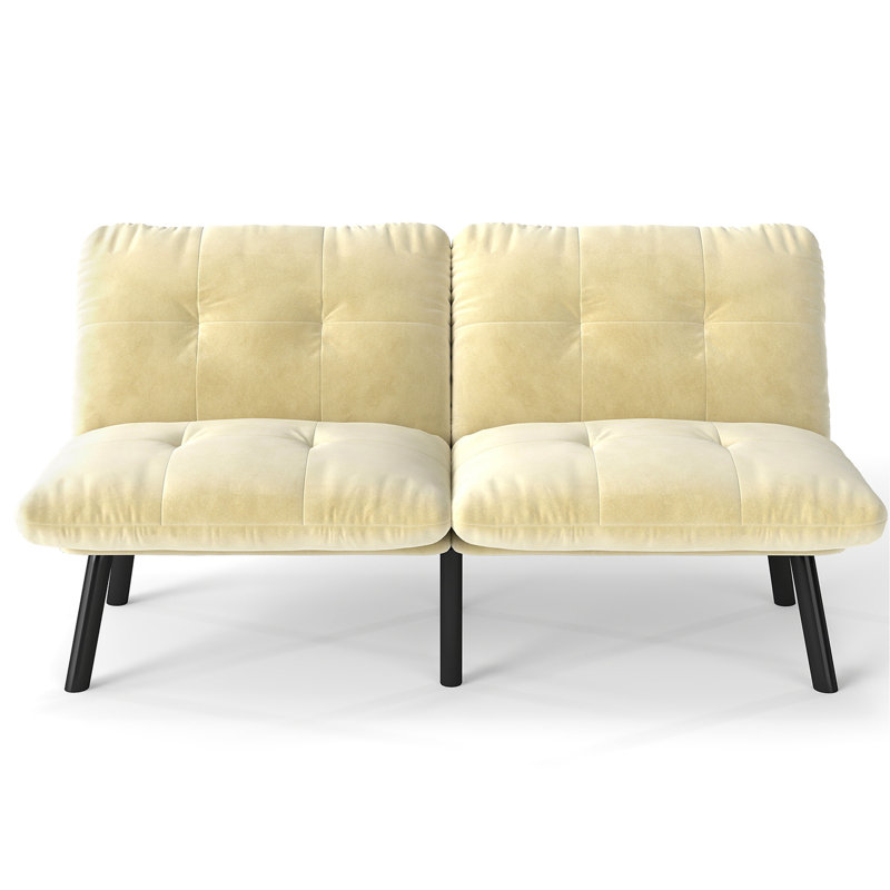Modern Cream Twin Bed That Folds And Converts, 2 - Seater, Back Adjustable For Maximum Comfort, Velvet Upholstered, Metal Frame, Foam Filled, Small Living Areas Convertible Seater With Function,