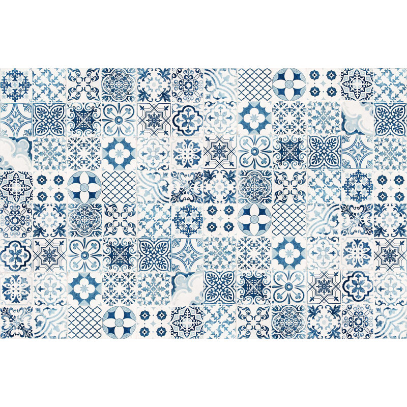Miera Kitchen Mat, Rectangular 133 x 200cm, White/Blue