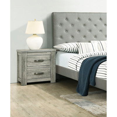 Table de chambre rustique gris, table de chevet 2, table de chevet en bois massif pour la chambre à coucher, ornement