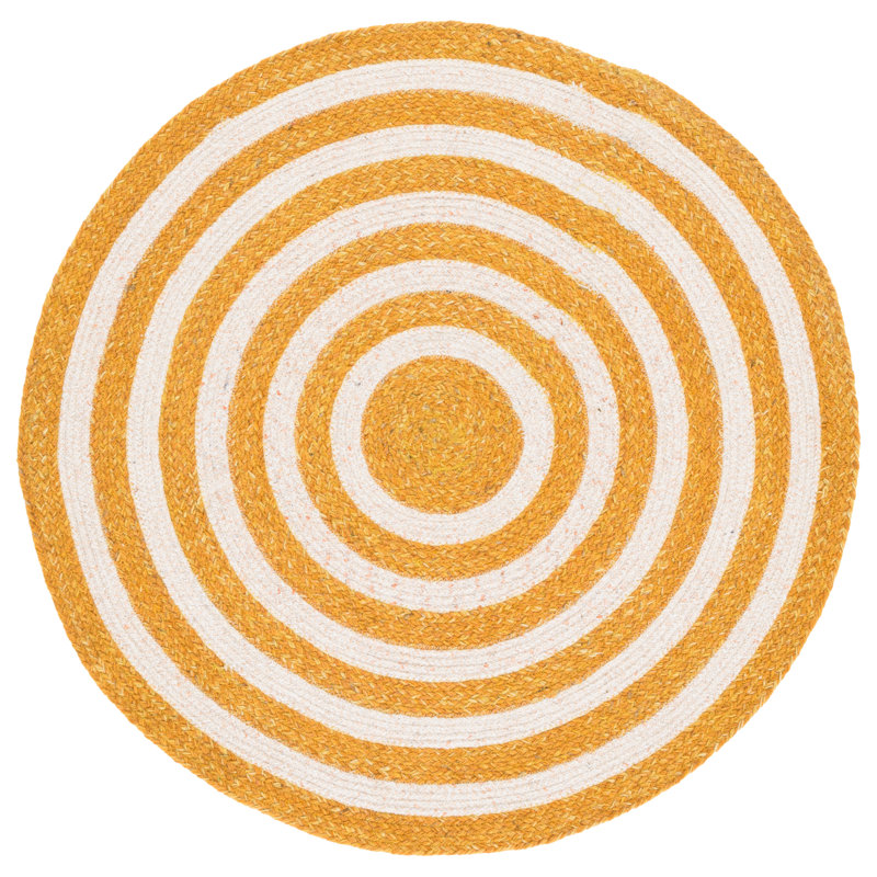Tapis d'intérieur tressé à la main sans motif, Rond 4 pi 0 po x 4 pi 0 po