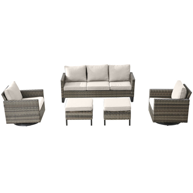 Wicker 5 - Person Patio Conversation Set with Cushions, Belge