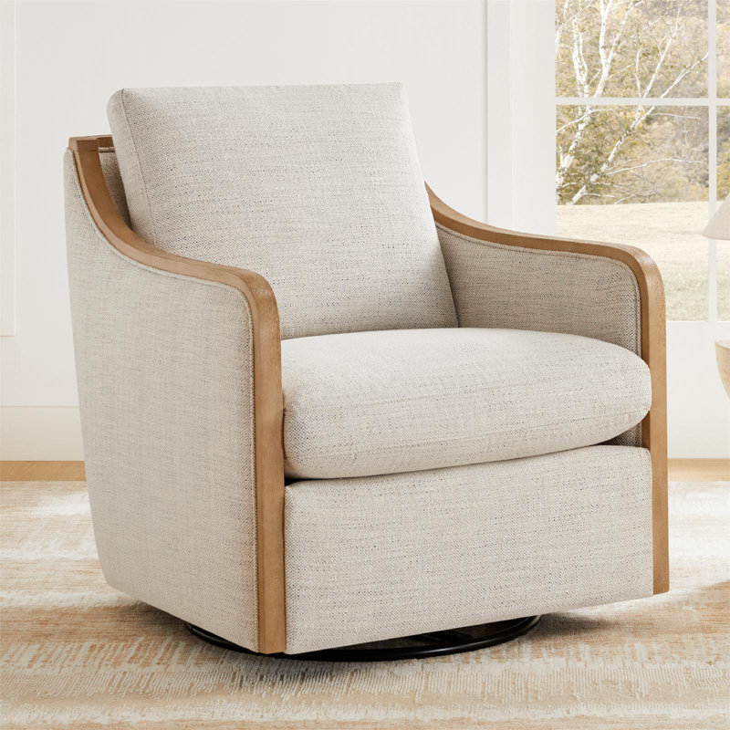 Fauteuil demi-tonneau pivotant surdimensionné Grayton, Tissage ivoire Prestige