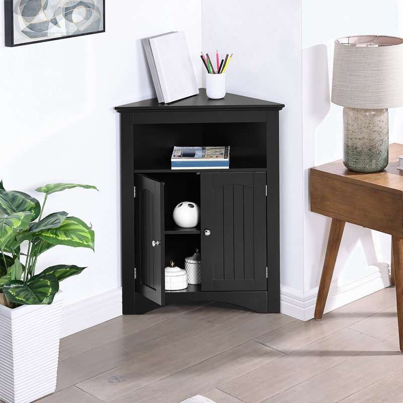 Dennetta Freestanding Bathroom Storage，Corner Cabinet with Doors and Shelves, Black