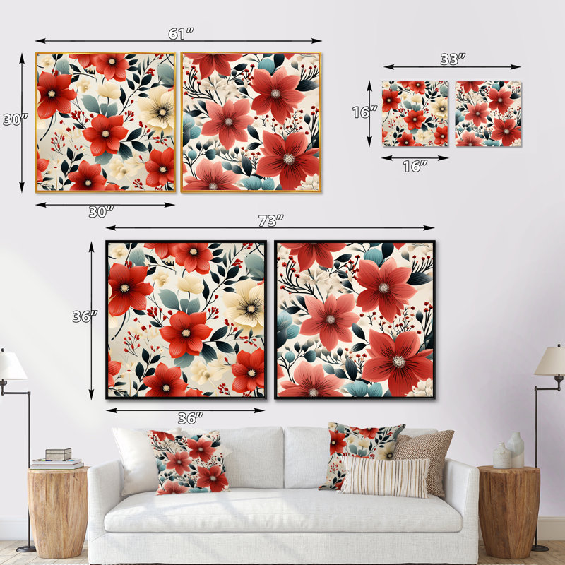 Bainbridge - Ensemble de 2 collages carrés floraux, Cadre flottant brun, H 30 po x l 61 po