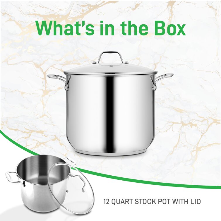 NutriChef 12-quart stainless steel stockpot - 18/8 food grade heavy duty large  stock pot for