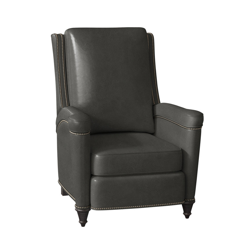 Mayes Recliner, Aline Light Gray Stonewash Genuine Leather, Gunmetal, Plantation