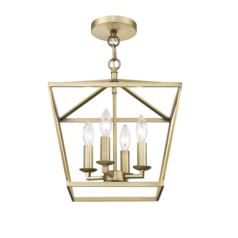 Lanterne Pendat 4 lumières à double fixation, Laiton vieilli