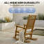 Chaise berçante d'extérieur, chaise berçante de patio surdimensionnée et résistante aux intempéries, siège de véranda en poly à haut dossier, capacité de 350 lb pour la pelouse et le jardin, teck-1132546773