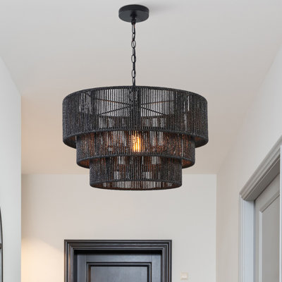 1-light 3-tiered Rattan Pendant Light 
