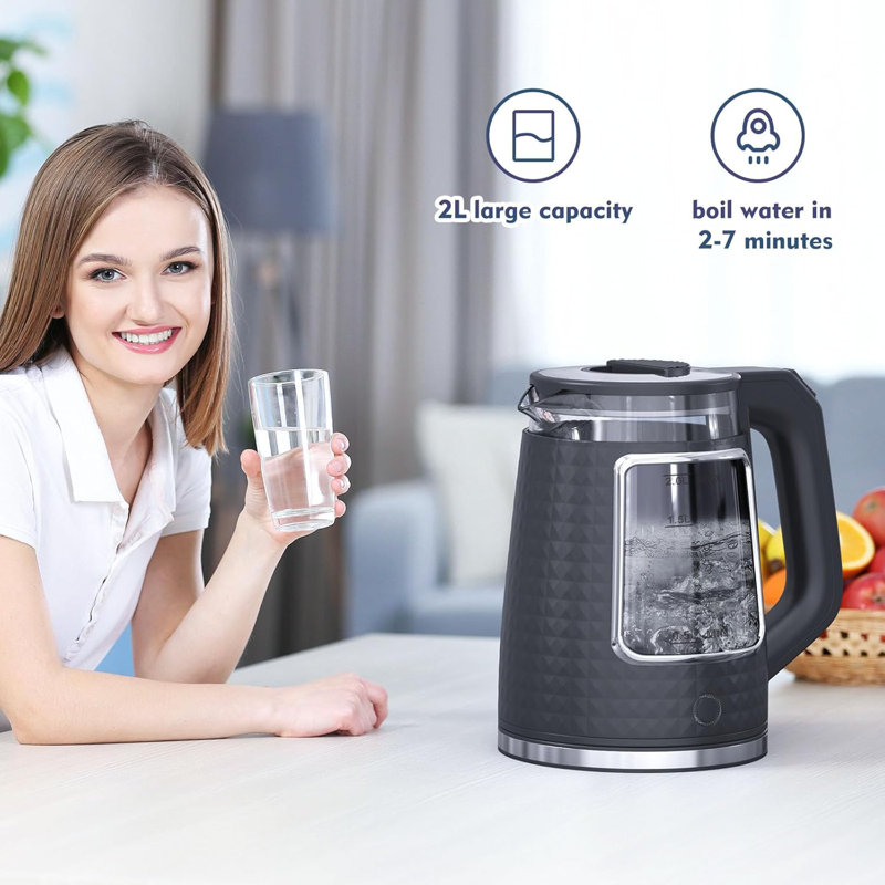 Bouilloire électrique en acier inoxydable de 2,0 L avec arrêt automatique et protection contre l'ébullition à sec
