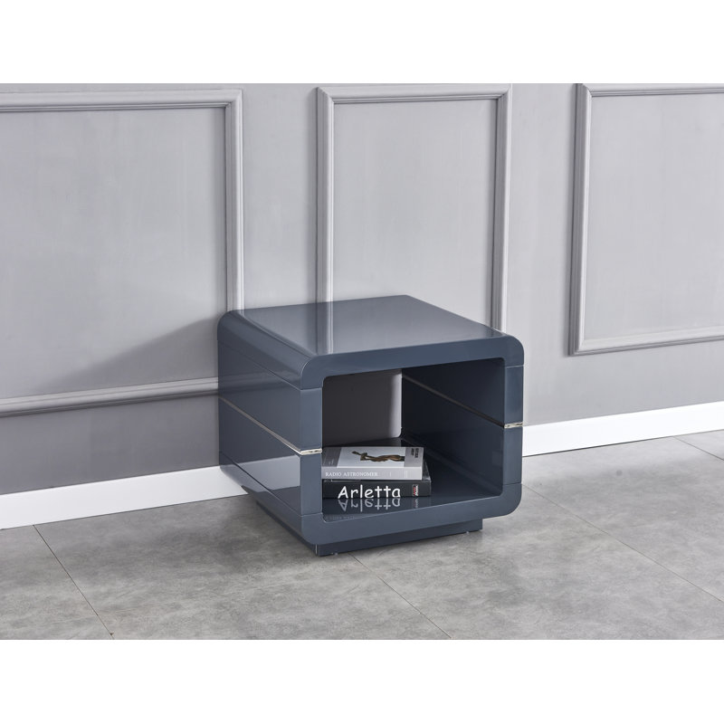 Table de bout haute de 19 po Karthic, gris-bleu foncé