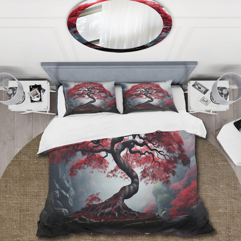 Ensemble de housse de couette rouge en érable japonais en microfibre / polyester