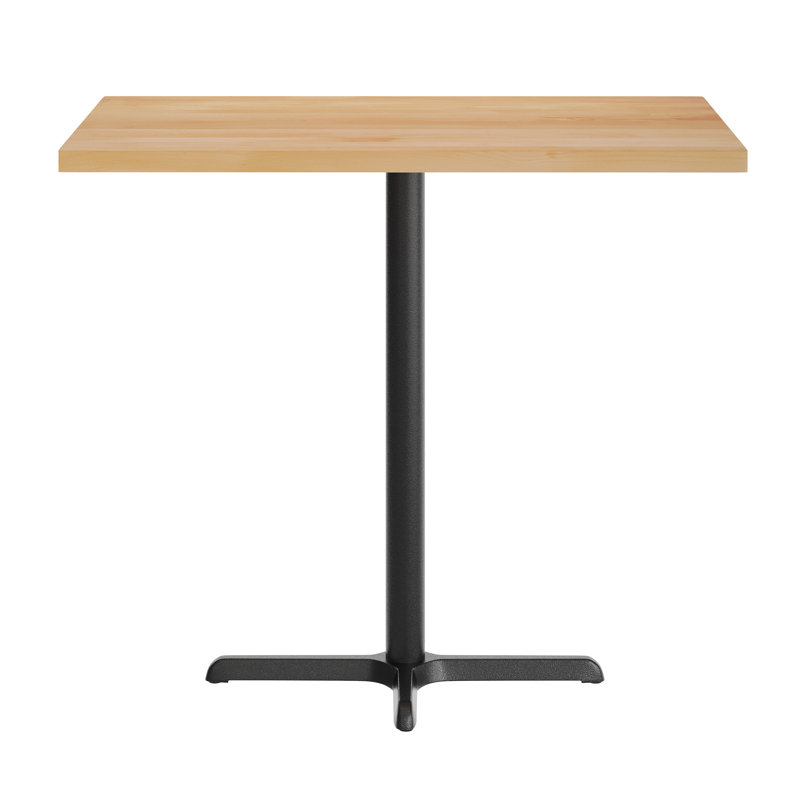 Rectangular Solid Wood Commercial Tabletop with Bar Height X-Base, 42"H x 48"L x 30"W, Natural Wood, Black