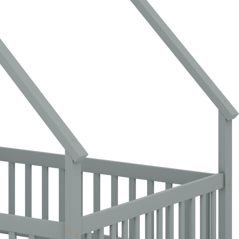 Lit en bois en forme de maison en bois avec clôture, Gris