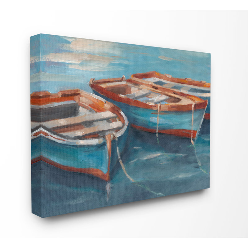 «Red White and Blue Row Boat At Dock», impression, Toile, H 30 po x l 40 po x P 1,5 po