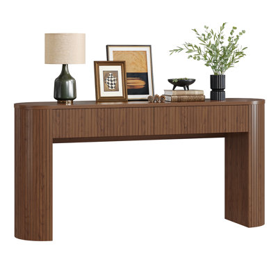 55'' Tambour Console Table With Oval Tabletop For Living Room Hallway Foyer Entrance Study