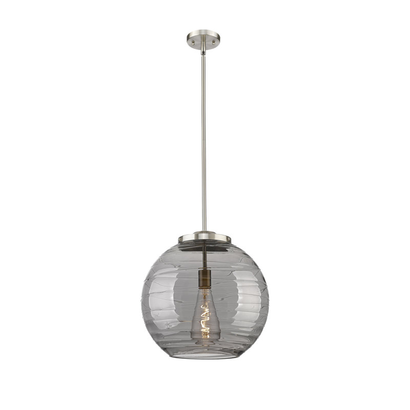 Luminaire suspendu simple à 1 lumière 1 lumière, Nickel satiné brossé, 19.5" H x 17.88" W x 17.88" D, Gris fumée clair