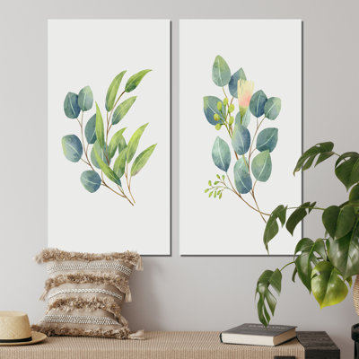 «Green Otanical Leaves and Flower III», ensemble de 2 peintures