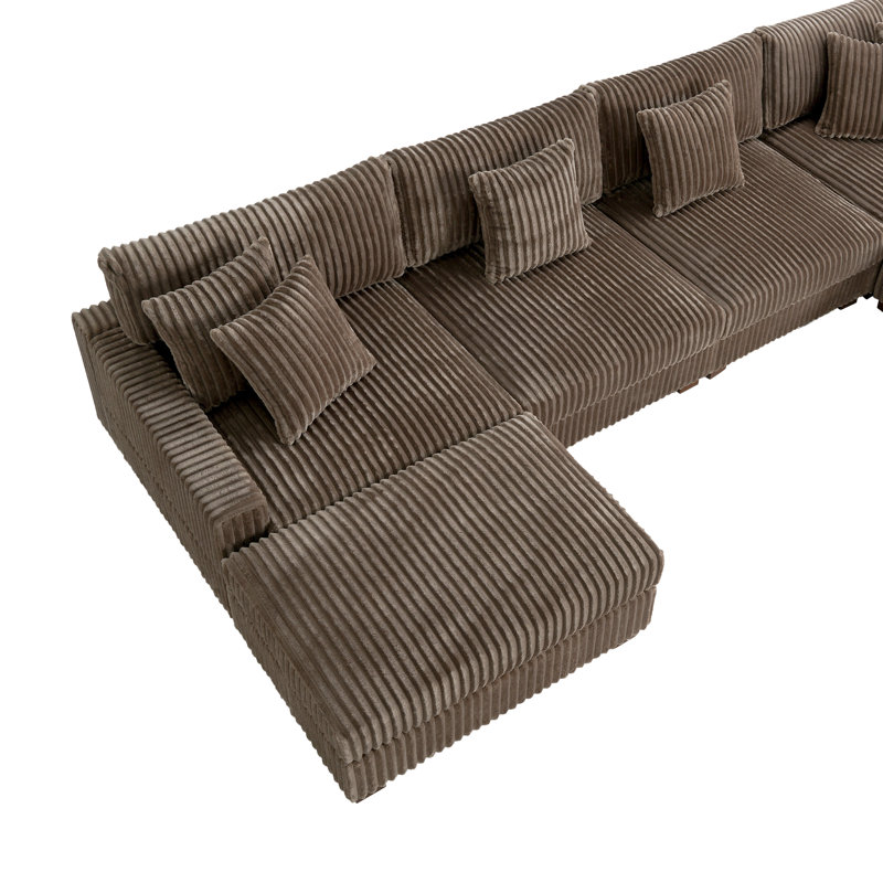 6 Seater Seating Component, Light Brown Faux Fur