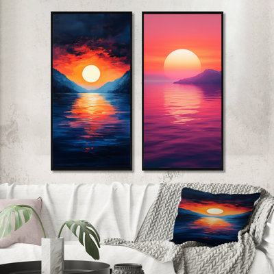 Lueur du coucher de soleil au loin - Ensemble de 2 toiles murales Lever et coucher du soleil