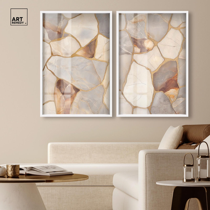 Décoration murale bohème texturée texturée «Earthy Tones Duo» par Art Remedy, cadre blanc, 24 x 36, H 37 po x l 25 po