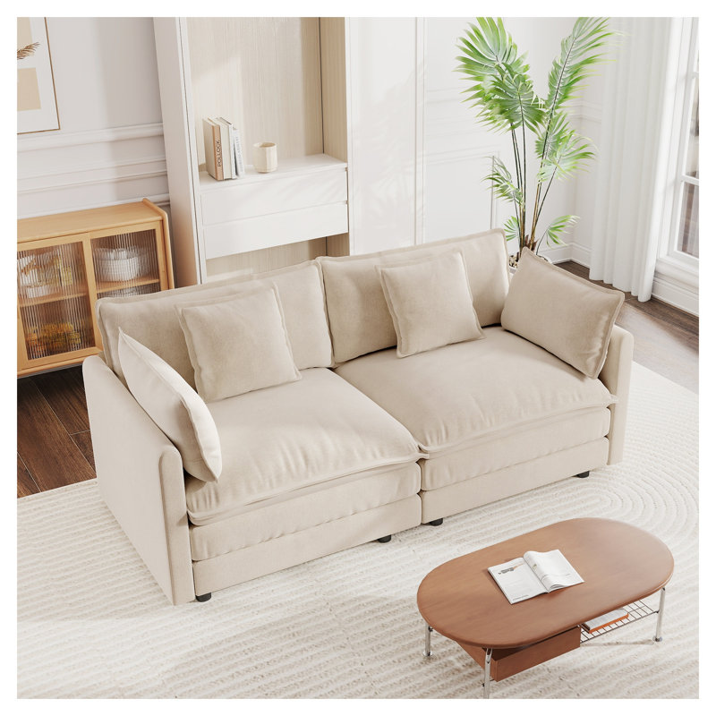 Canapé-lit modulaire en tissu d'ameublement Chenille, Café clair