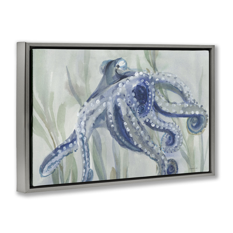 Toile flottante encadrée «Deep Dweller Octopus» par Danhui Nai, Cadre flottant gris lustré, H 21 po x l 31 po