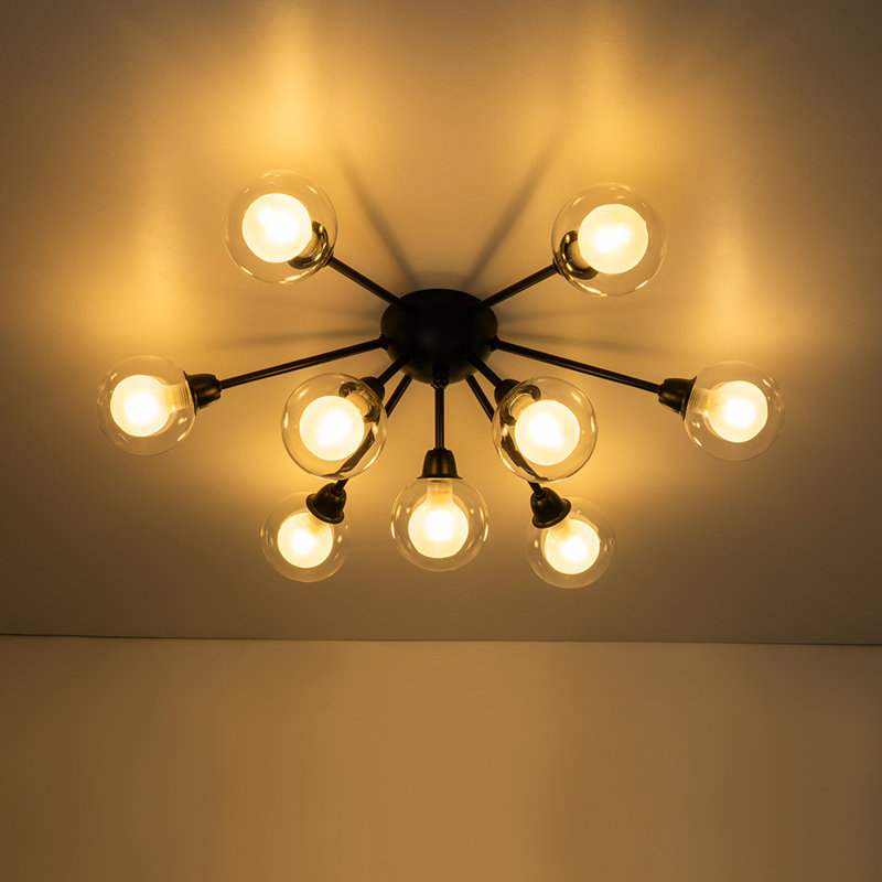 9-light Glass Globe Sputnik Flush Mount