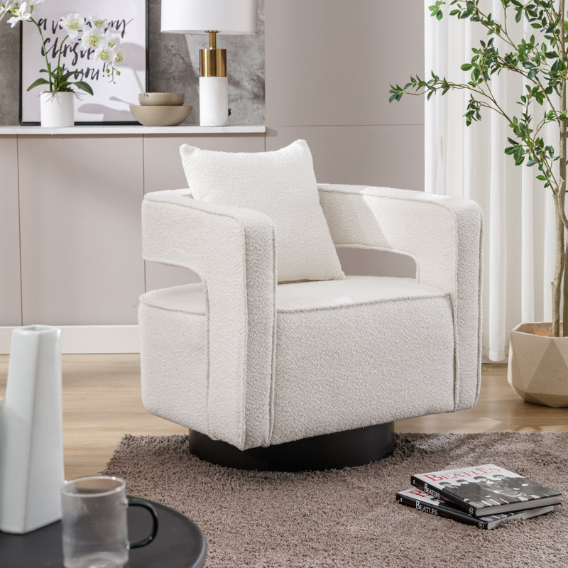 29 inches Wide  Swivel Barrel Chair, Ivory Boucle