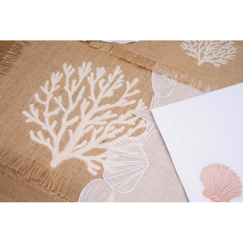 Nature Coral Embroidered Napkins Set of 6